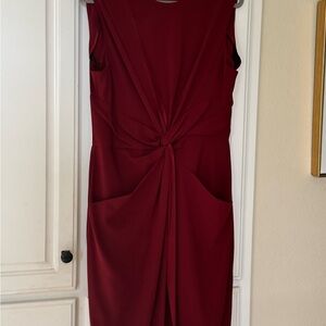 MM Lafleur Knot-Front Midi Dress in Burgundy